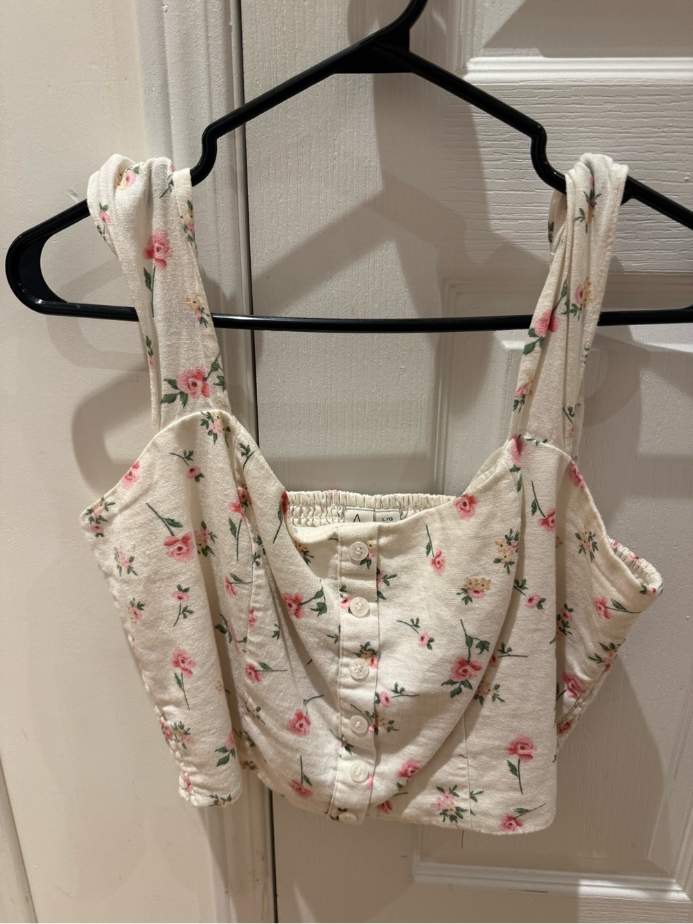 Joie Cream Floral Button-Front Crop Top